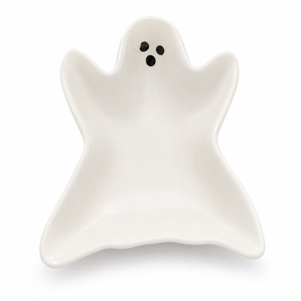 Pottery Barn Ghost Stoneware Appetizer Candy Trinket Dish Halloween NWT White